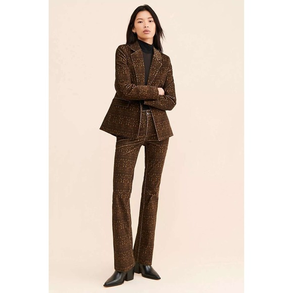 Free People x Driftwood Mid Rise Brown Velvet Jeans Size 27 Jaquard Boot-Cut